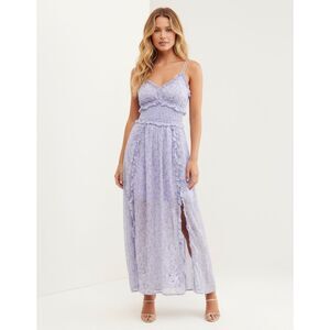 Elliatt Victorian Floral Maxi Dress NWT L Revolve Purple Ruffle Slit Wedding